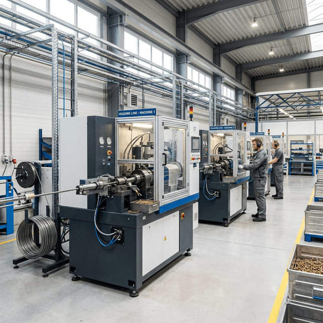 Screw factory with multiple header machines in line